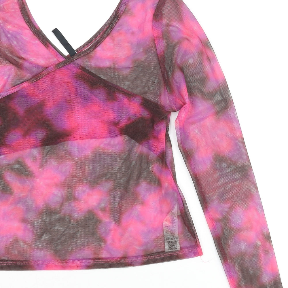 AsYou Womens Pink Polyester Basic Blouse Size 12 V-Neck - Semi Sheer