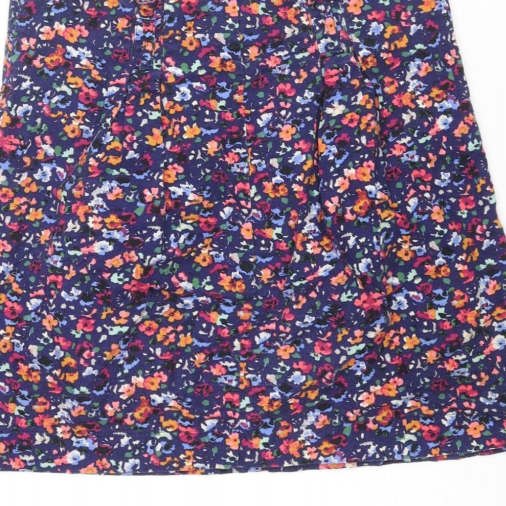 Topshop Womens Multicoloured Floral Cotton Mini Skirt Size 12 Zip - Pleated Pockets