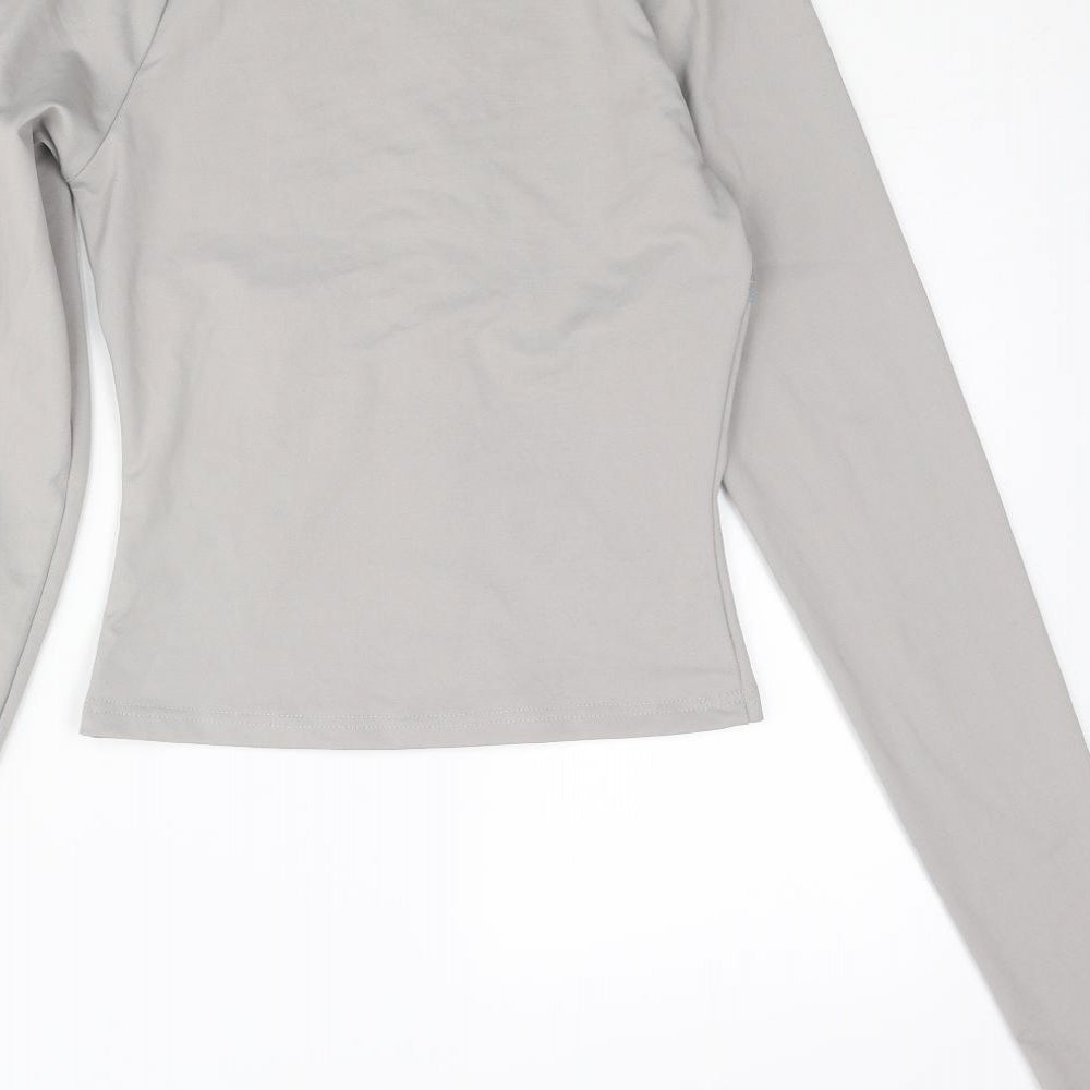 PRETTYLITTLETHING Womens Grey Jacket Size 10 Zip - Logo Stitch Detail
