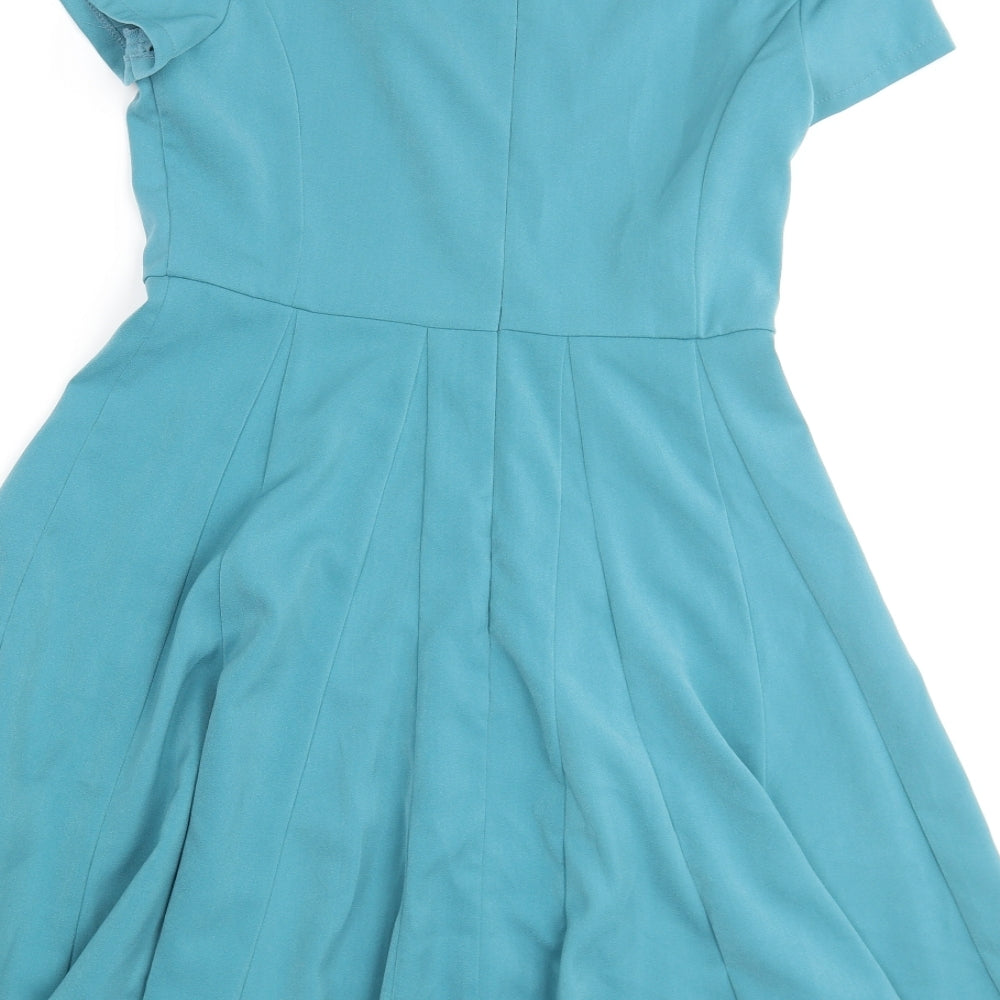 Louche Womens Blue Polyester Fit & Flare Size 10 Round Neck Zip
