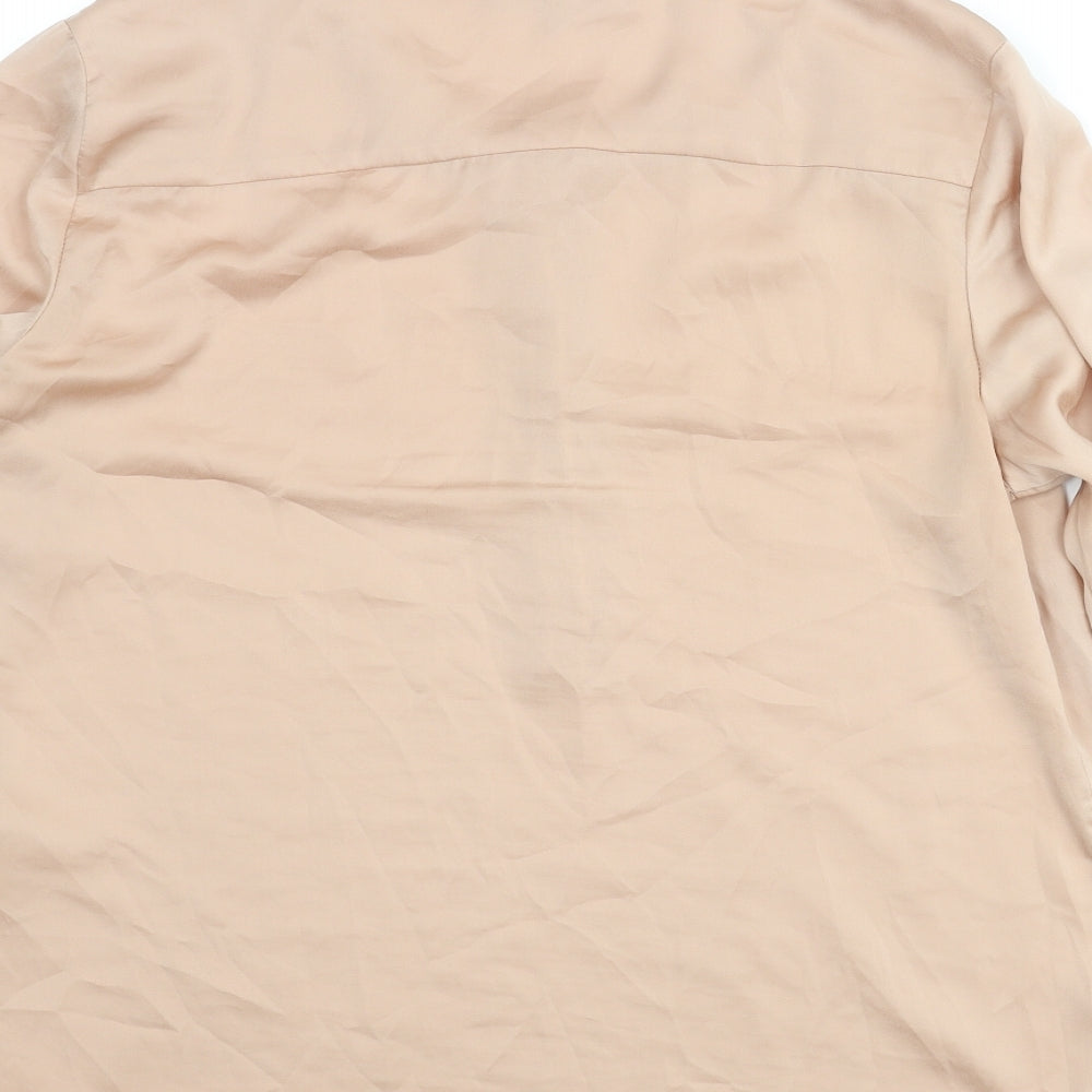 Selected Femme Womens Pink Polyester Basic Blouse Size 10 V-Neck - Raw Hem Button Detail