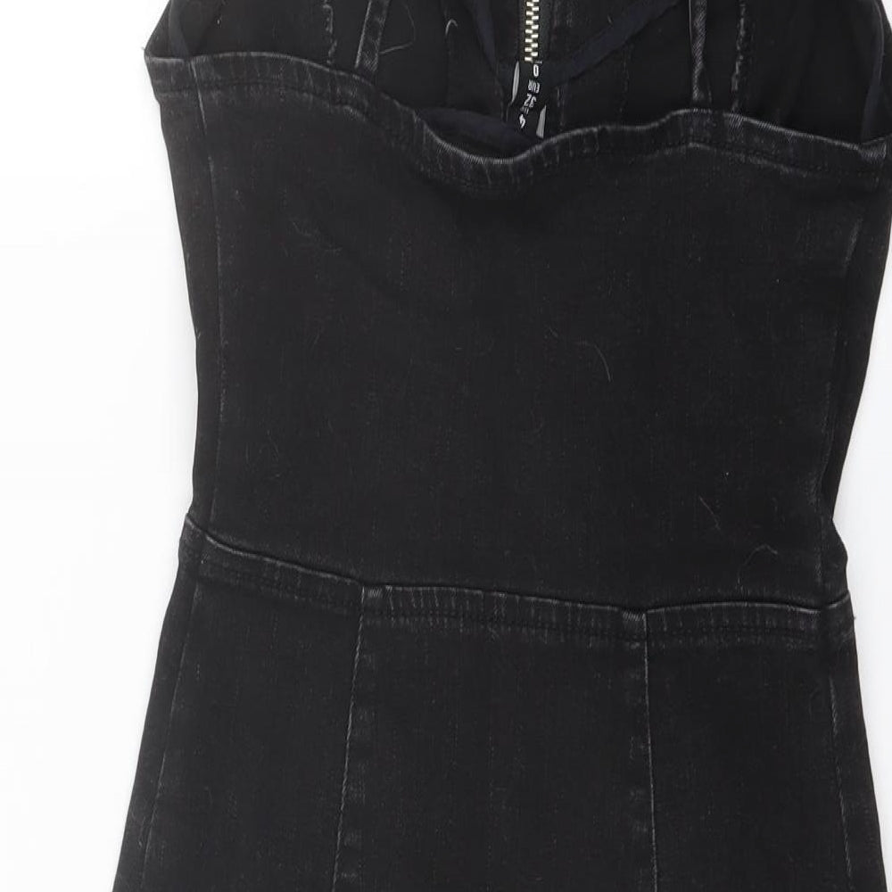 Denim & Co. Womens Black Cotton Mini Size 4 Sweetheart Zip