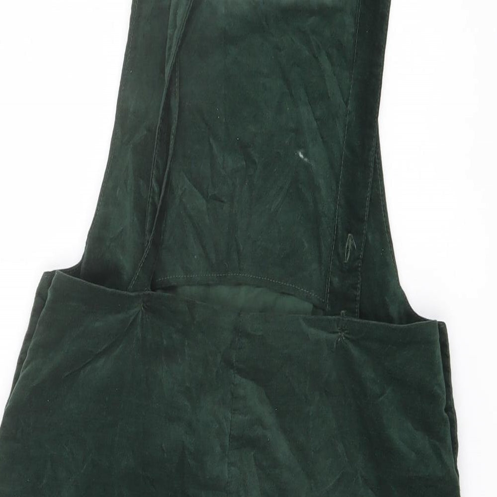 Zara Womens Green Cotton Pinafore/Dungaree Dress Size S Square Neck Button