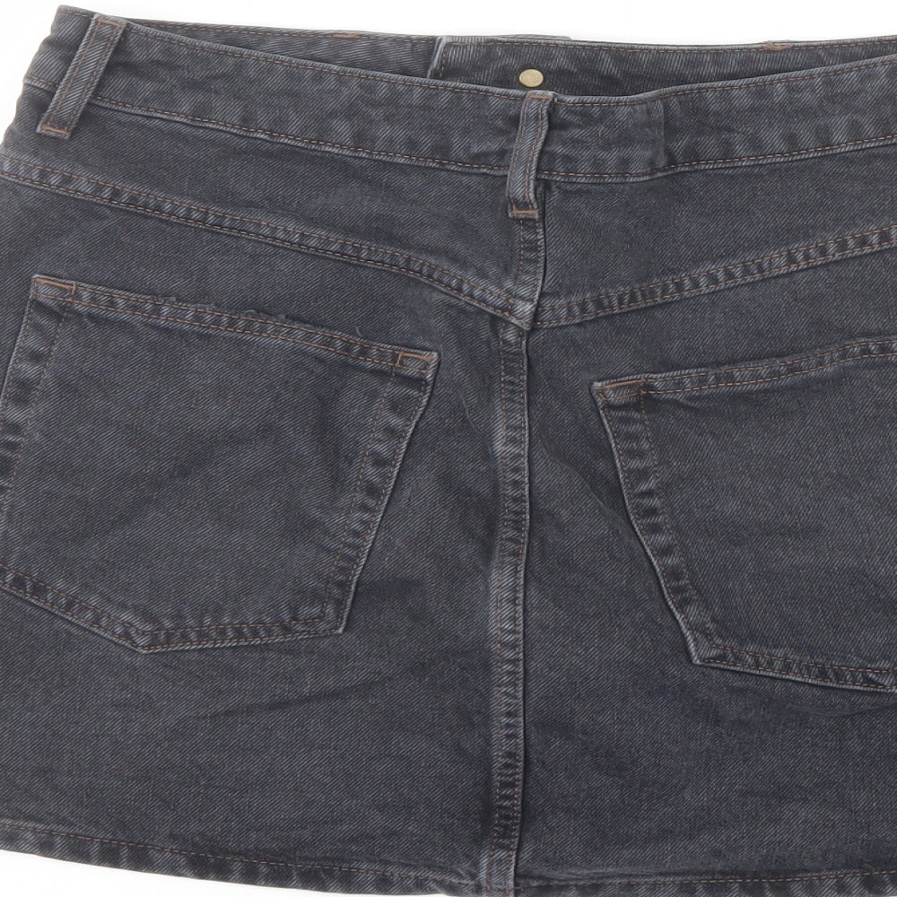 Topshop Womens Blue Cotton A-Line Skirt Size 12 Button