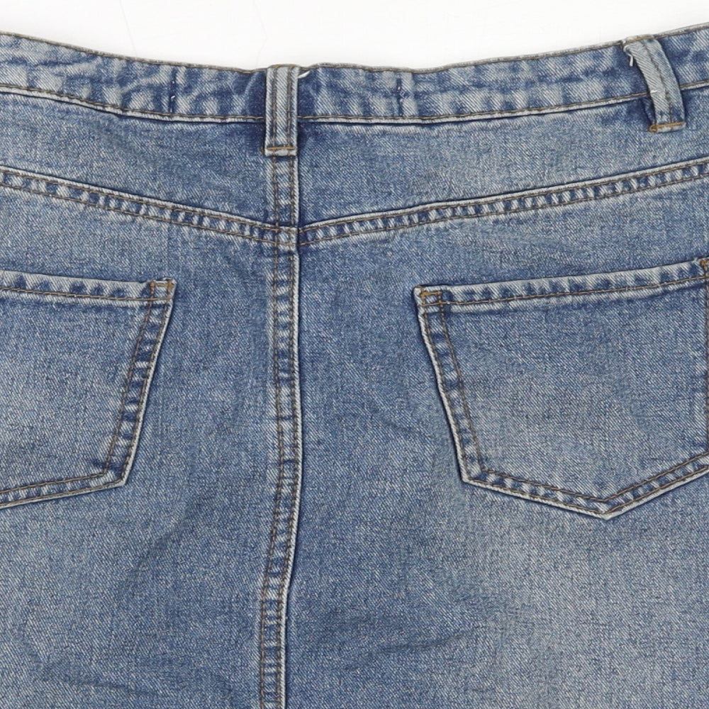 Denim & Co. Womens Blue Cotton A-Line Skirt Size 8 Zip