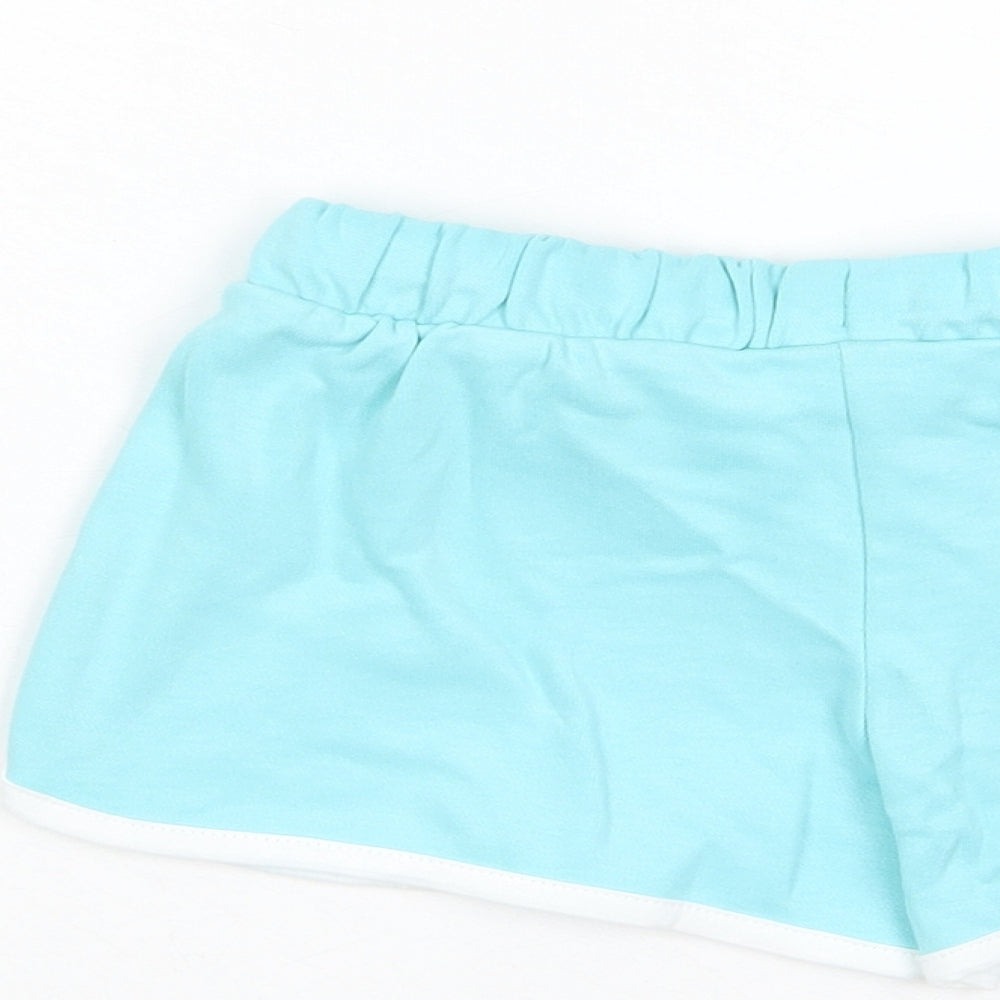 Marks & Spencer Girls Blue Cotton Sweat Shorts Size 5-6 Years Regular Drawstring - Ice Lollie