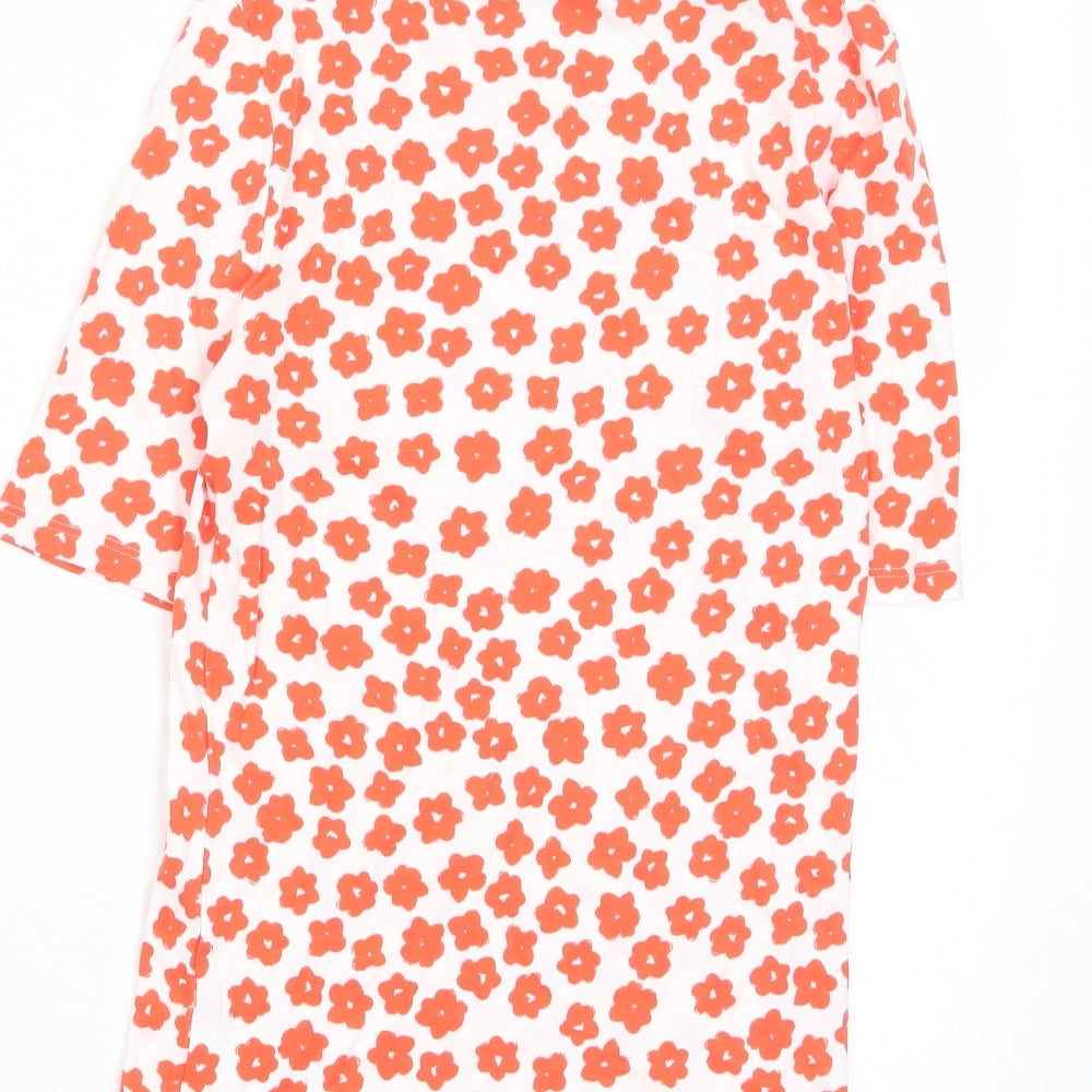 Marks & Spencer Womens Red Floral Cotton Basic T-Shirt Size 6 Crew Neck