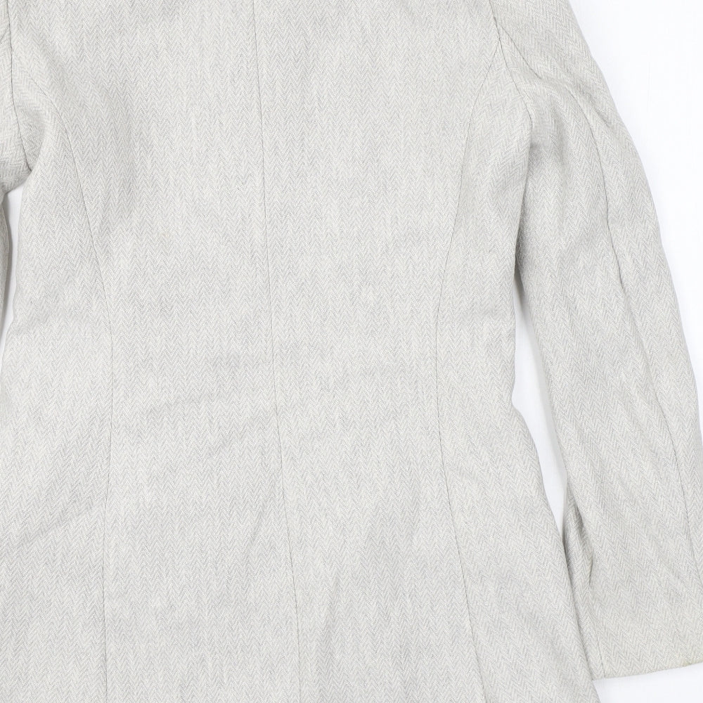 Zara Womens Grey Herringbone Overcoat Coat Size L Zip