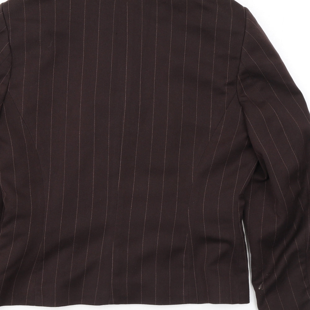 NL Collection Womens Brown Striped Jacket Blazer Size 12 Button