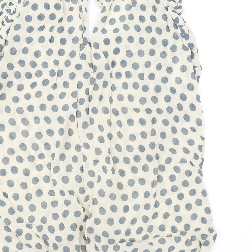 River Island Womens Beige Polka Dot Viscose Basic Blouse Size 12 Scoop Neck