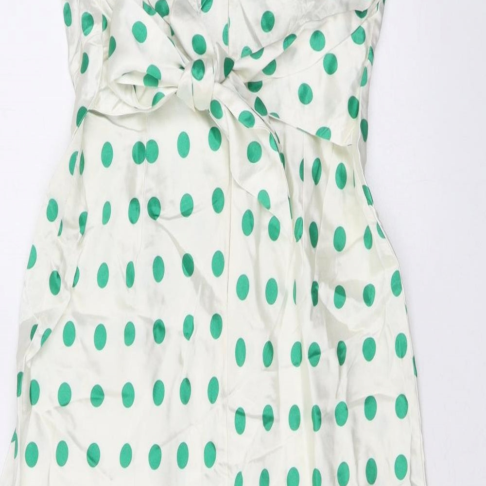 Marks & Spencer Womens Ivory Polka Dot Viscose A-Line Size 8 Round Neck Zip