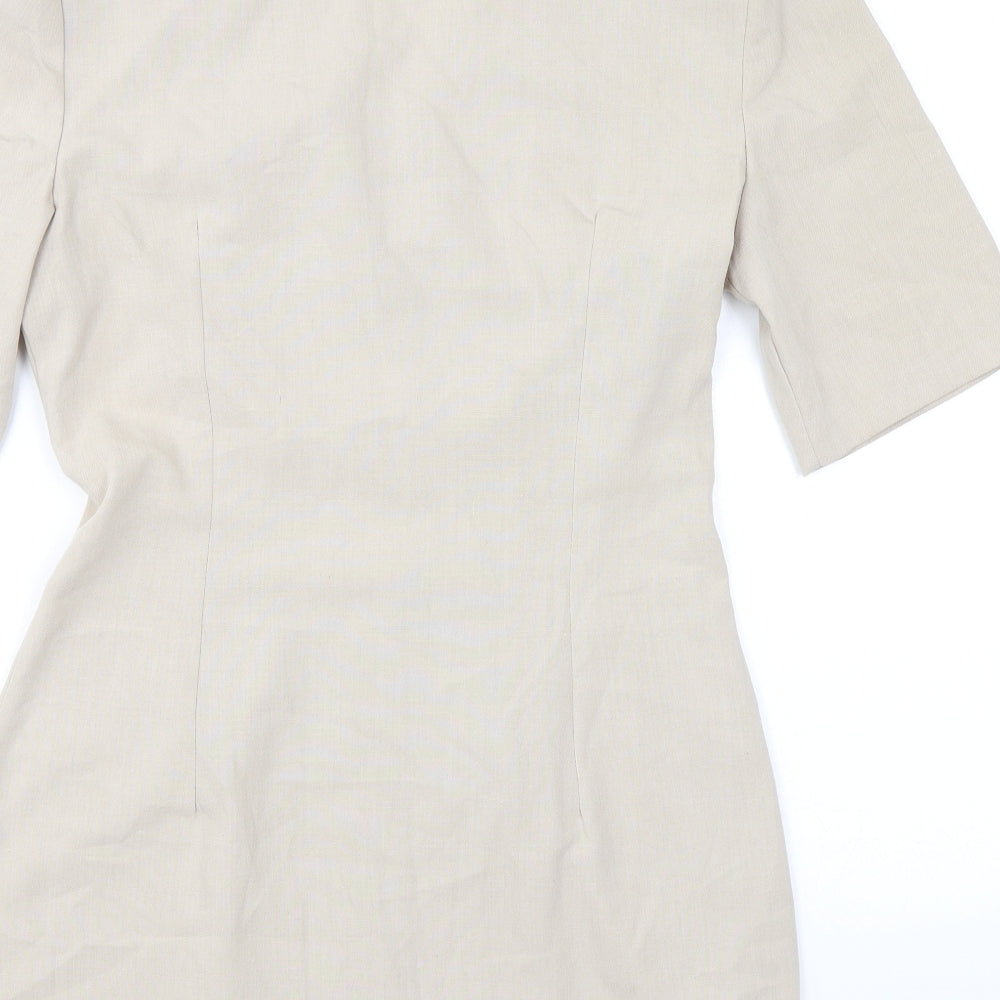 Stop Press Womens Beige Polyester Basic Button-Up Size 10 V-Neck