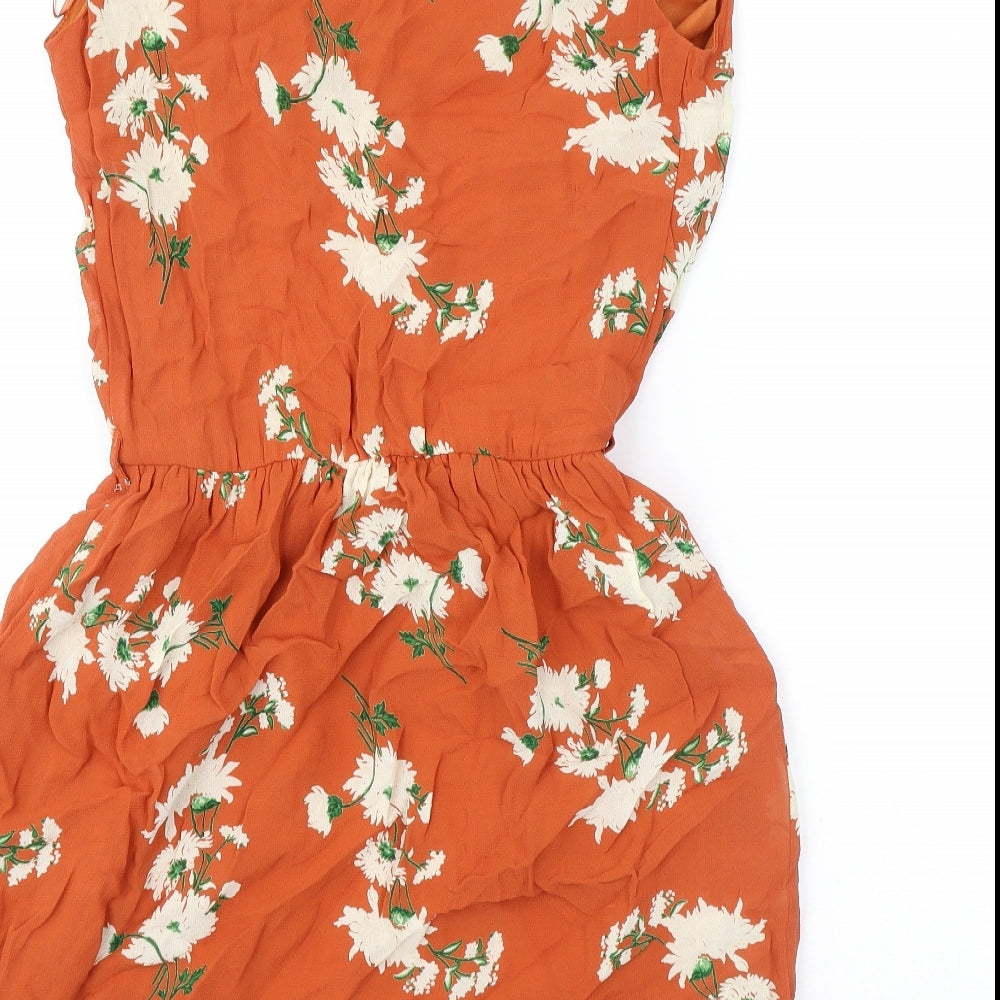 Internacionale Womens Orange Floral Viscose Basic Tank Size 6 V-Neck