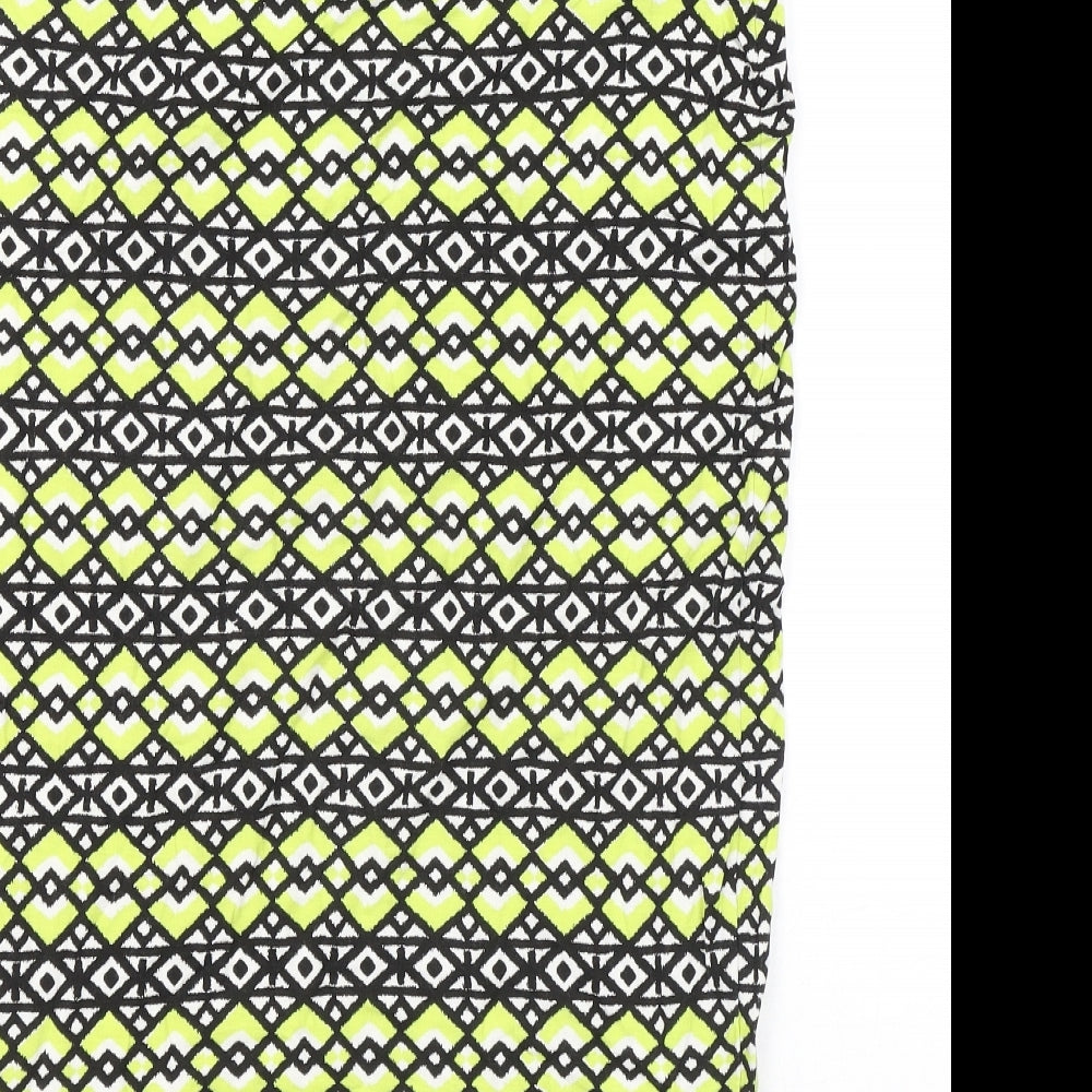 Internacionale Womens Yellow Geometric Viscose Straight & Pencil Skirt Size M - Elasticated Waist
