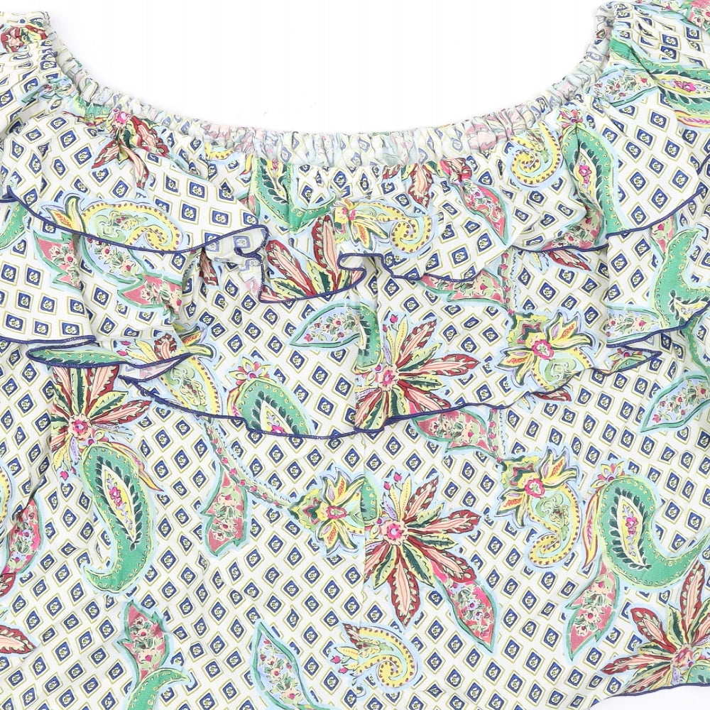 Zara Womens Multicoloured Geometric Polyester Basic Blouse Size L Off the Shoulder - Ruffle