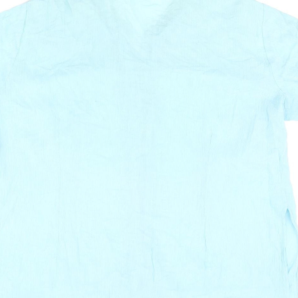 Daxon Womens Blue Cotton Basic Button-Up Size 18 V-Neck