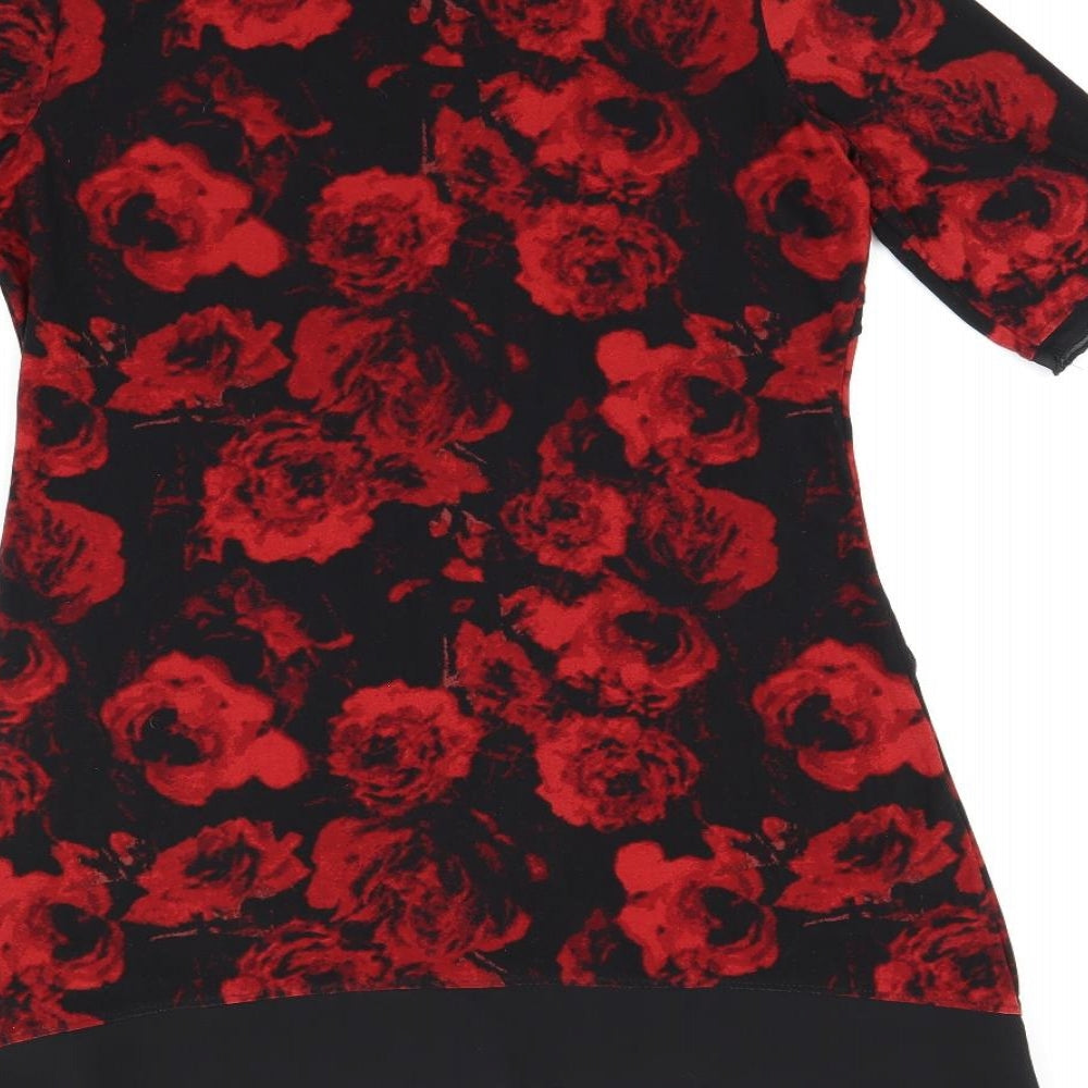 Per Una Womens Black Floral Polyester Basic Blouse Size 10 Scoop Neck