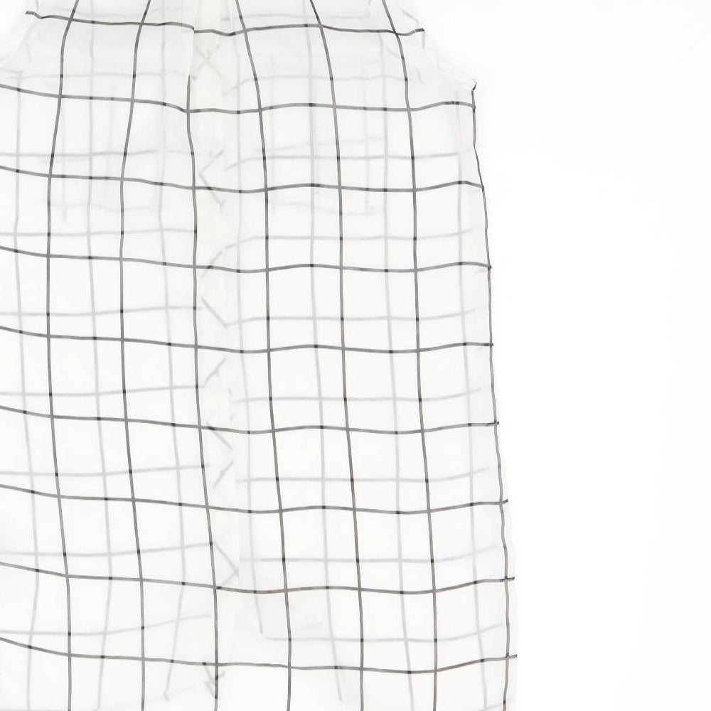 H&M Womens White Geometric Polyester Tunic Tank Size 4 Round Neck - Sheer