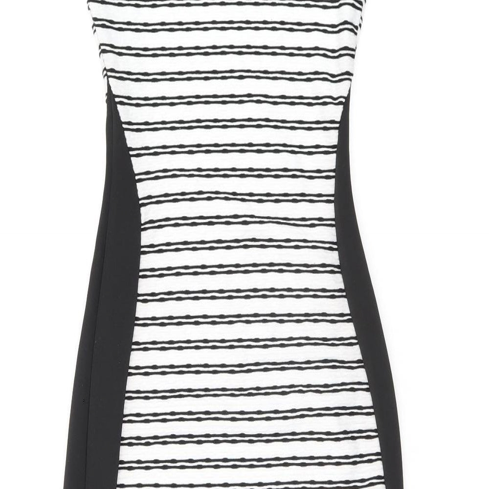 Cameo Rose Womens White Striped Polyester Bodycon Size 8 Round Neck Pullover