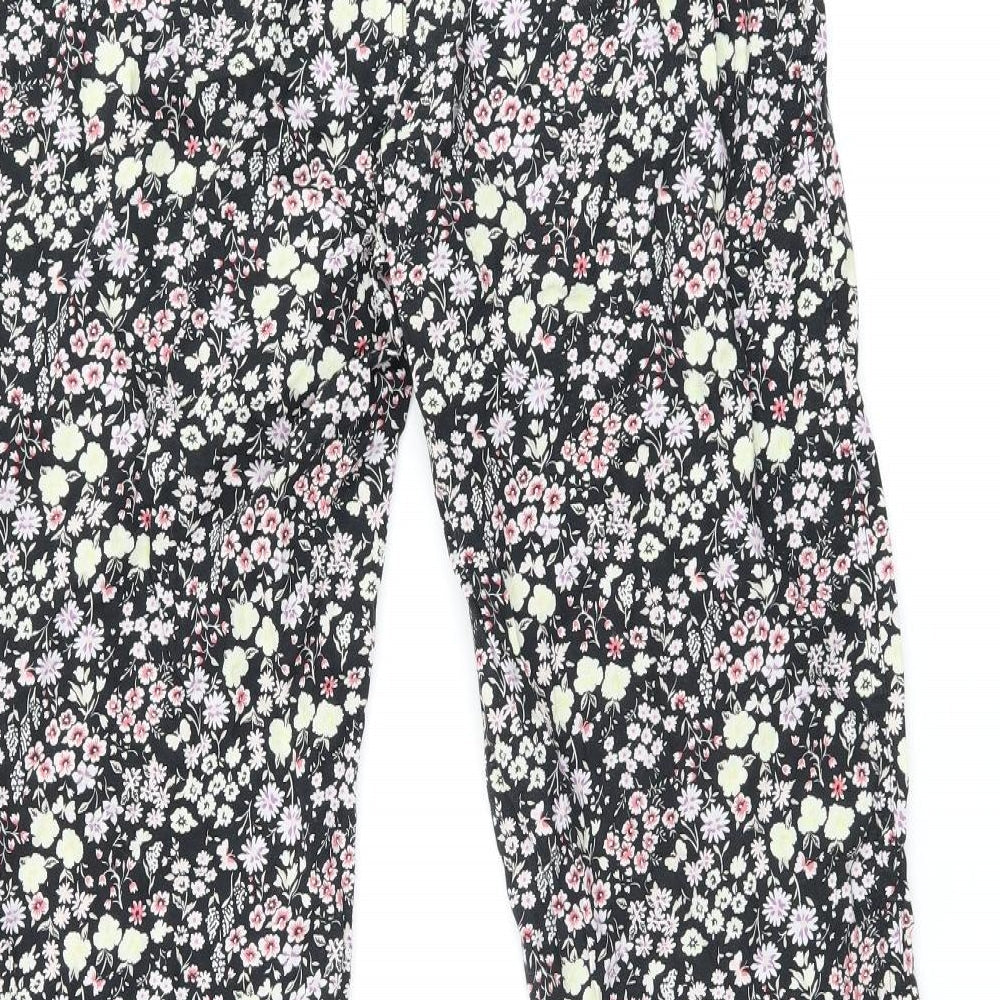 Gap Womens Black Floral Cotton Trousers Size S L29 in Regular Drawstring
