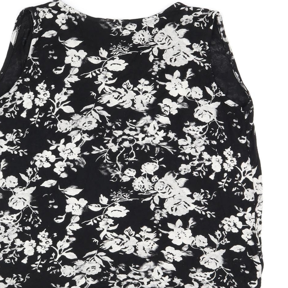NEXT Womens Black Floral Viscose Basic Tank Size 8 V-Neck