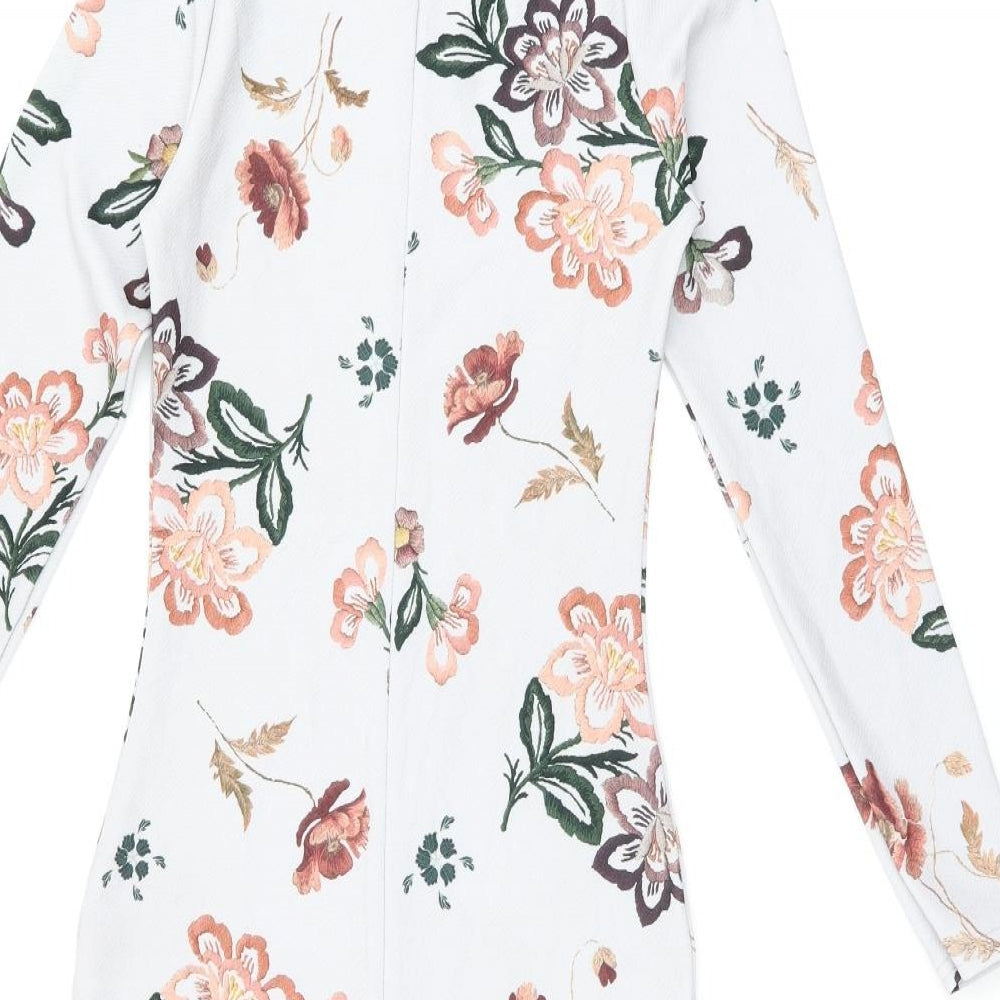 Daisy Street Womens Grey Floral Polyester Bodycon Size 6 High Neck Pullover