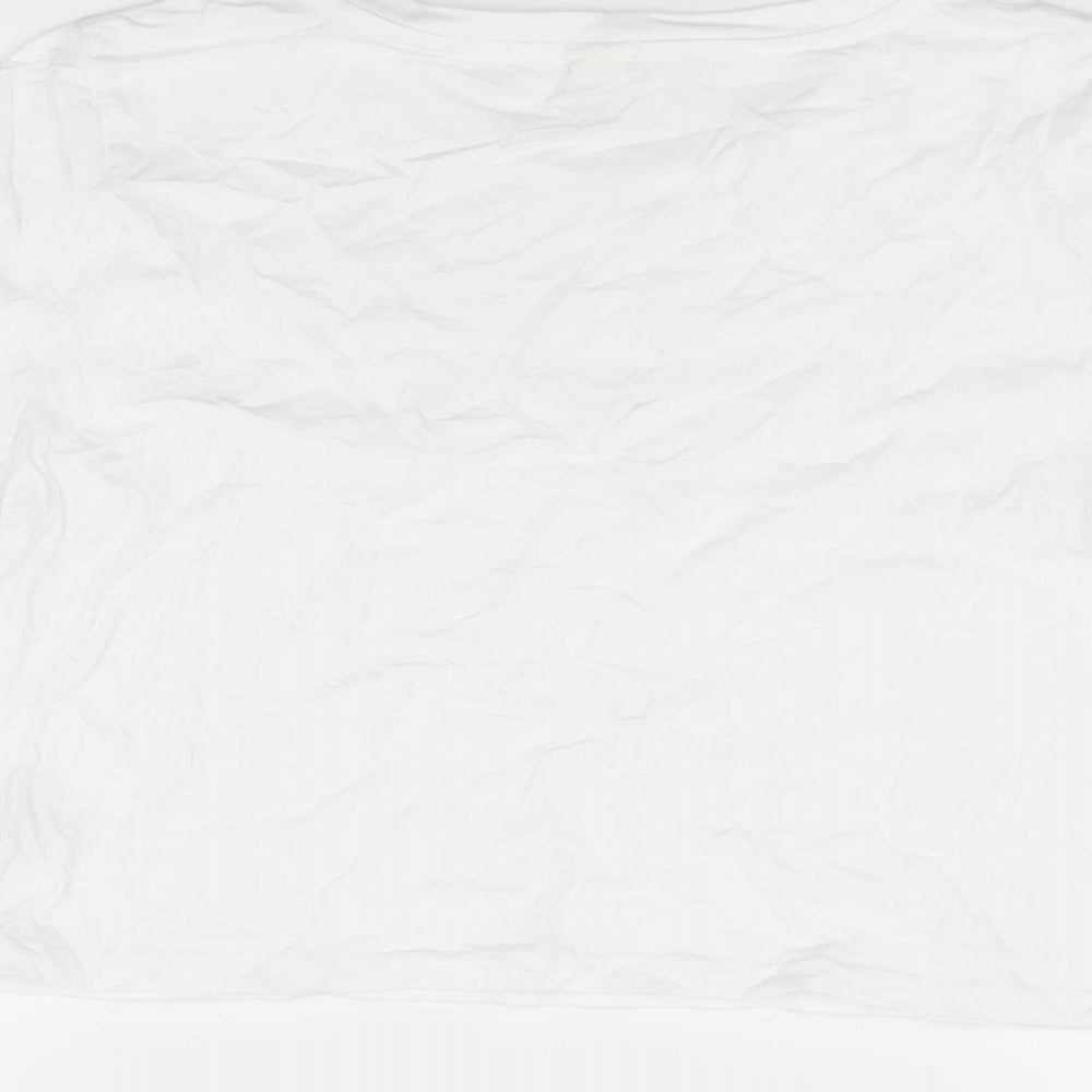 River Island Womens White Cotton Cropped T-Shirt Size 12 Round Neck