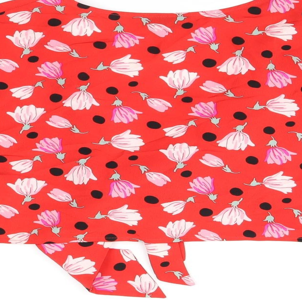 Topshop Womens Red Floral Polyester Cropped Blouse Size 12 V-Neck