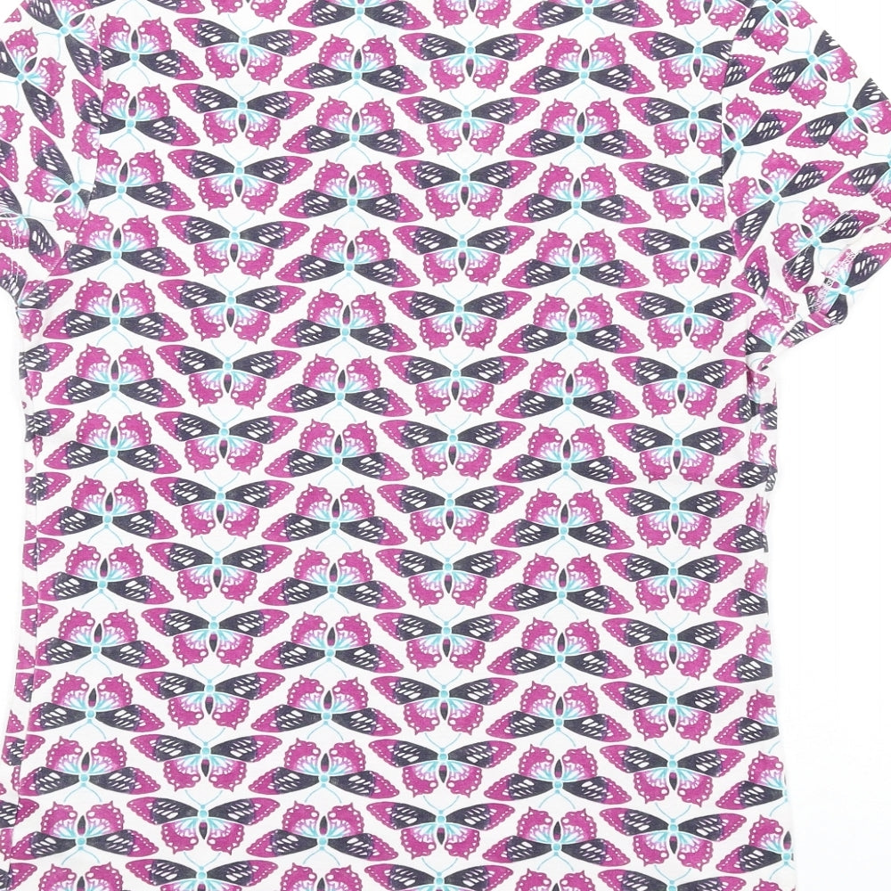 Debenhams Womens Multicoloured Geometric Cotton Basic T-Shirt Size 14 Round Neck - Butterfly Print