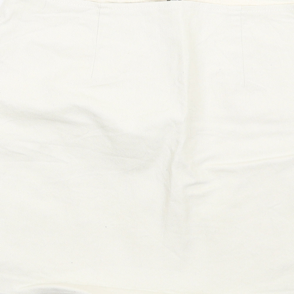Zara Womens Beige Cotton A-Line Skirt Size M Zip