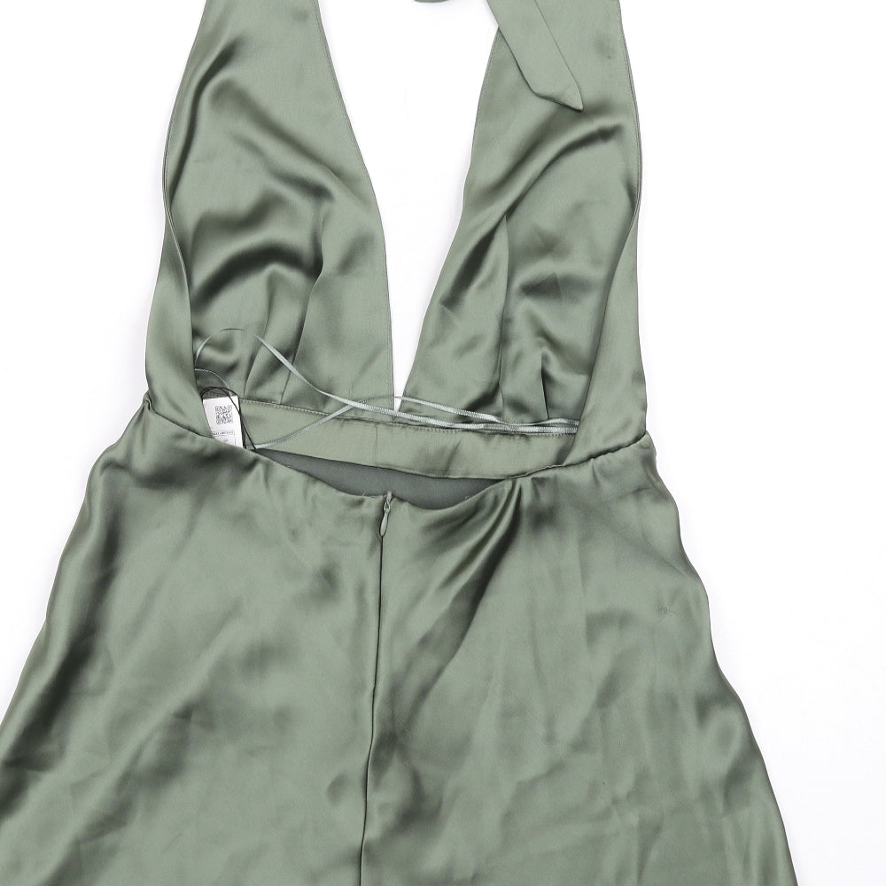 Zara Womens Green Polyester A-Line Size M Halter Zip - Open Back