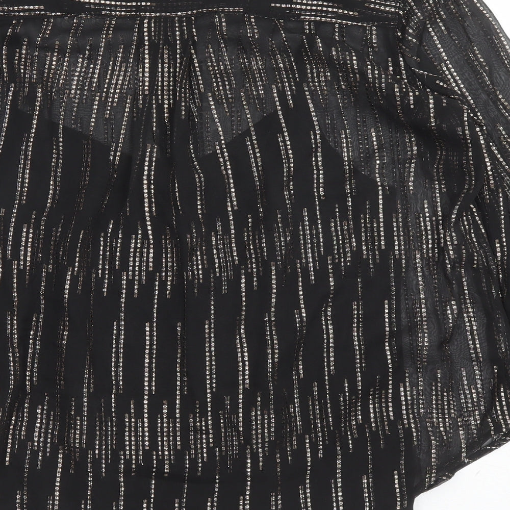 Marks & Spencer Womens Black Geometric Polyester Basic Button-Up Size 10 Round Neck