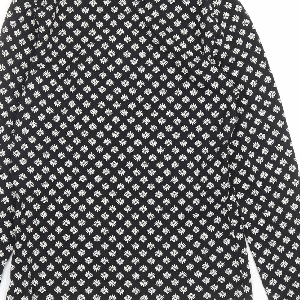 Marks & Spencer Womens Black Geometric Cotton Basic T-Shirt Size 8 Round Neck