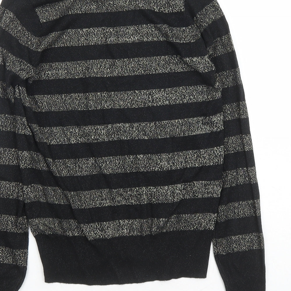 Marks & Spencer Womens Black Collared Striped Viscose Pullover Jumper Size XS