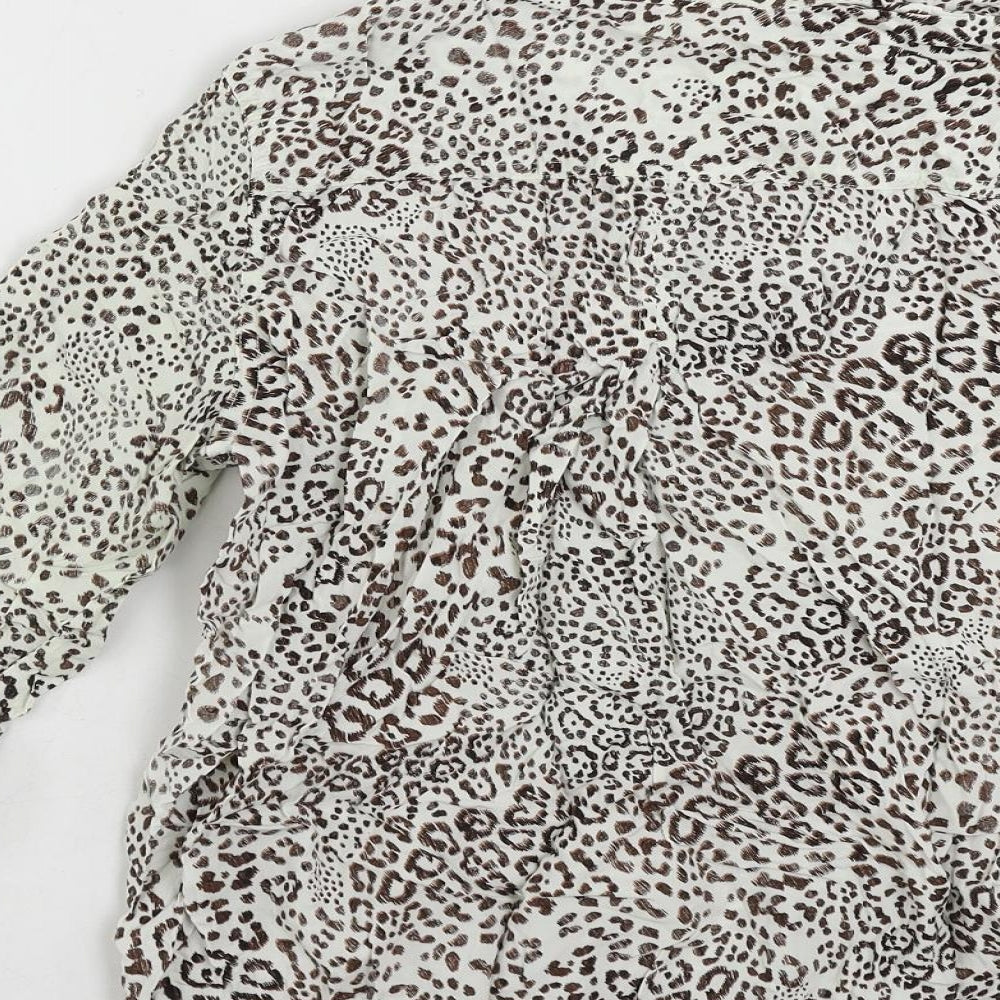 Velvet Heart Womens White Animal Print Viscose Basic Button-Up Size S Collared