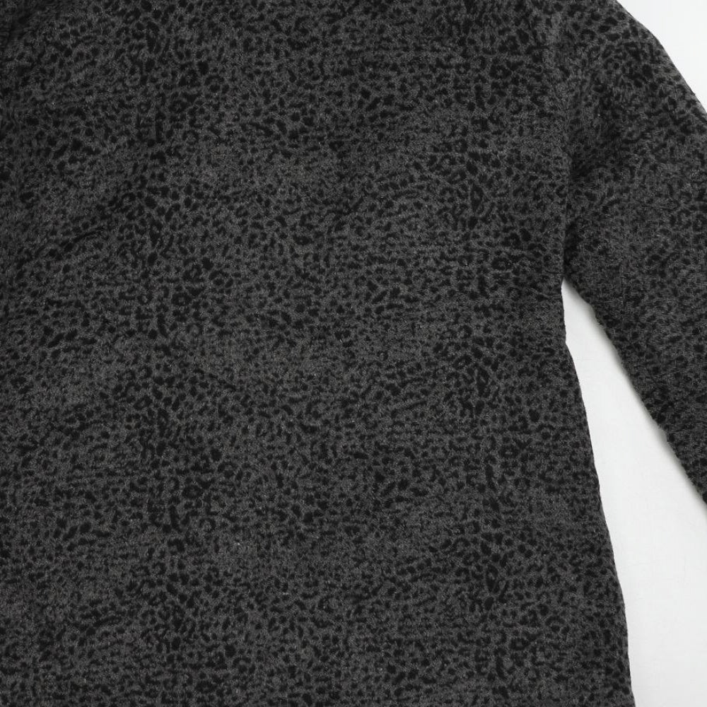 Finesse Womens Grey Animal Print Overcoat Coat Size 12 Button
