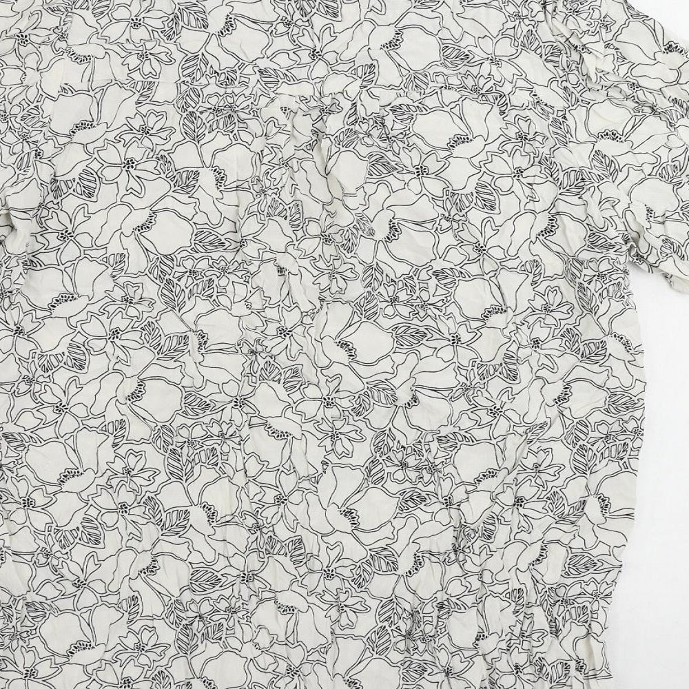 Marks & Spencer Womens White Floral Viscose Basic Blouse Size 12 V-Neck