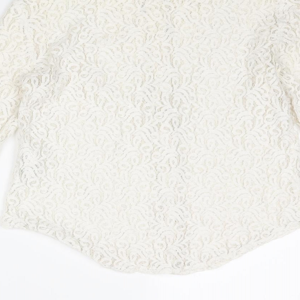 Zara Womens Ivory Cotton Basic Blouse Size S Collared