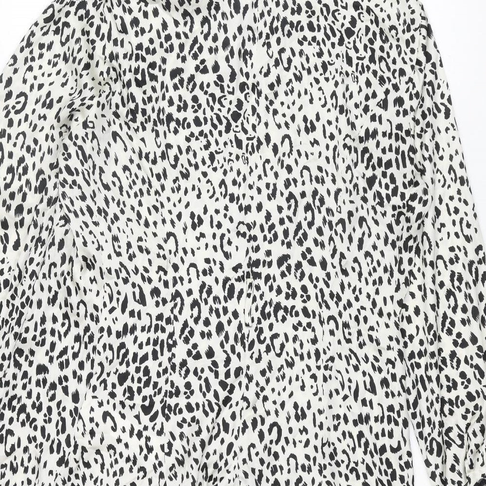 Zara Womens Ivory Animal Print Polyester Shirt Dress Size XL Collared Button - Cheetah Print