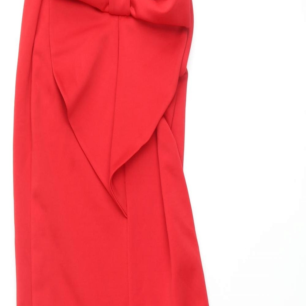 City Goddess Womens Red Polyester Mermaid Size M Halter Pullover - Bow Open Back Train