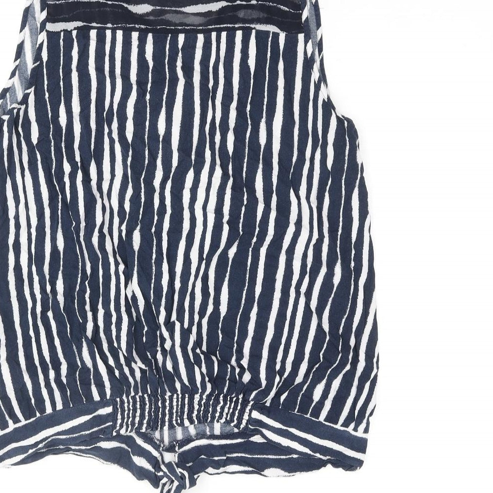 NEXT Womens Blue Striped Viscose Basic Blouse Size 10 V-Neck - Knot Detail