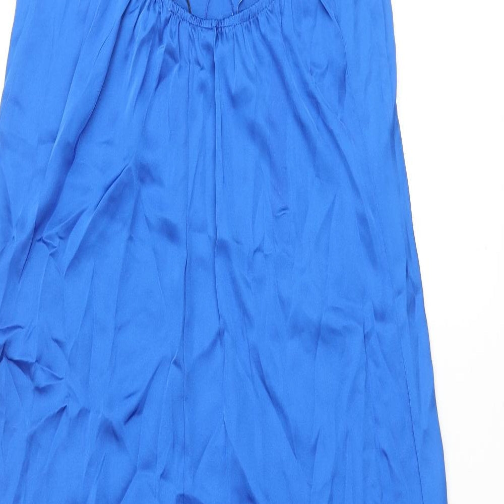 Stradivarius Womens Blue Polyester Slip Dress Size L V-Neck Pullover