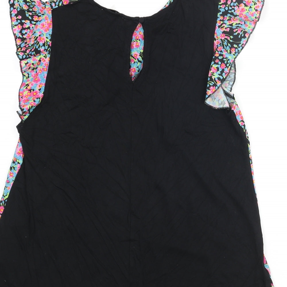 Warehouse Womens Multicoloured Polyester Basic Blouse Size 12 Round Neck - Frill Sleeve Floral Front