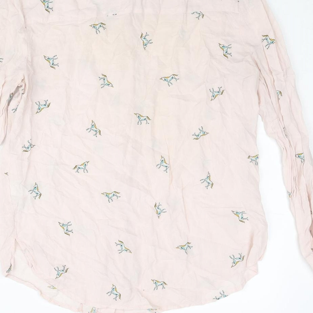 Topshop Womens Pink Geometric Viscose Basic Button-Up Size 6 Collared - Unicorn Pattern