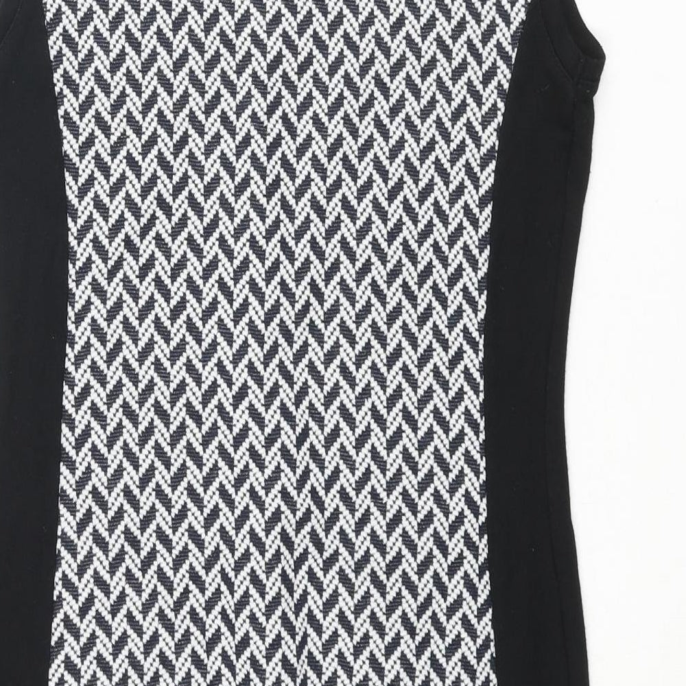 Select Womens Black Geometric Polyester Bodycon Size 10 Round Neck Pullover - Zip