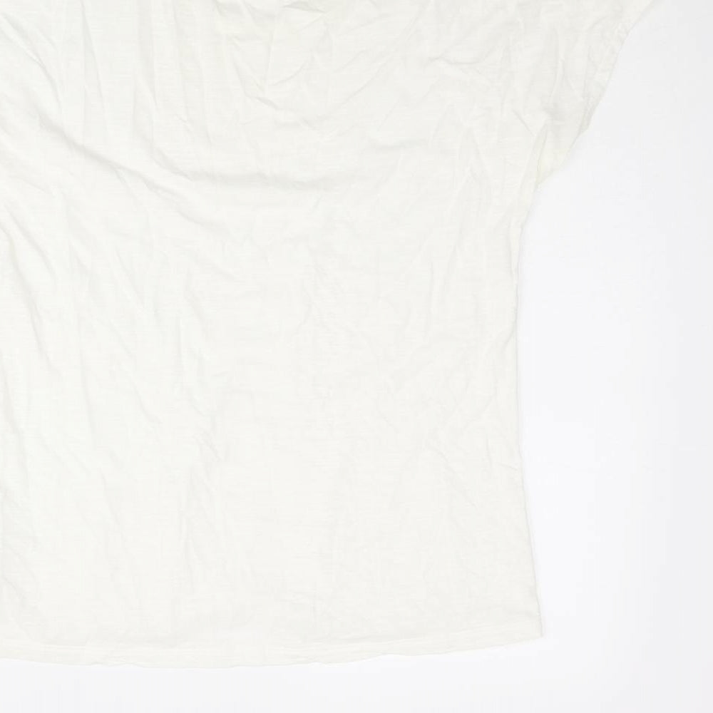 Indigo Womens Ivory Cotton Basic Blouse Size 10 Round Neck - Lace Front