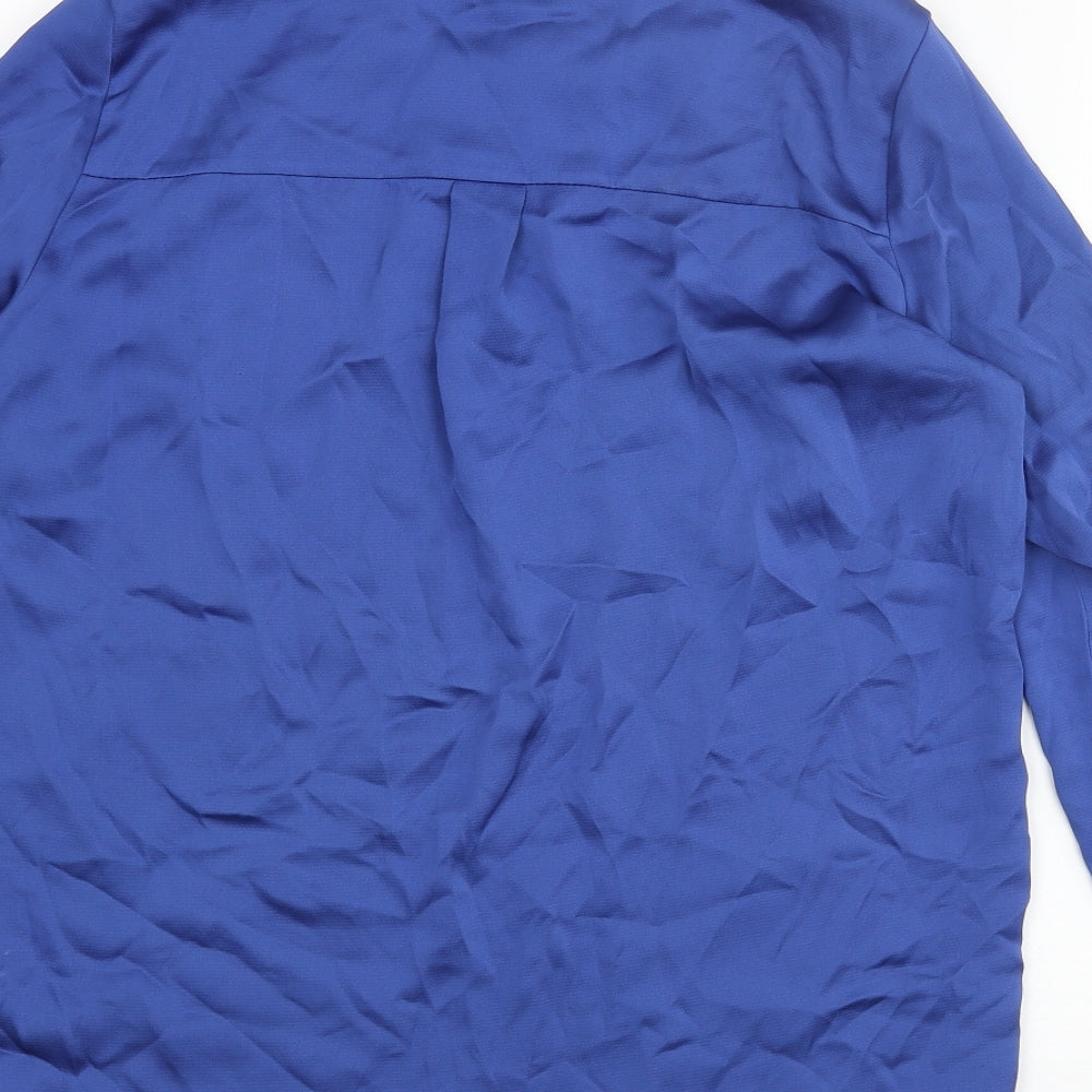 H&M Womens Blue Polyester Basic Blouse Size 10 Round Neck - Keyhole Neck