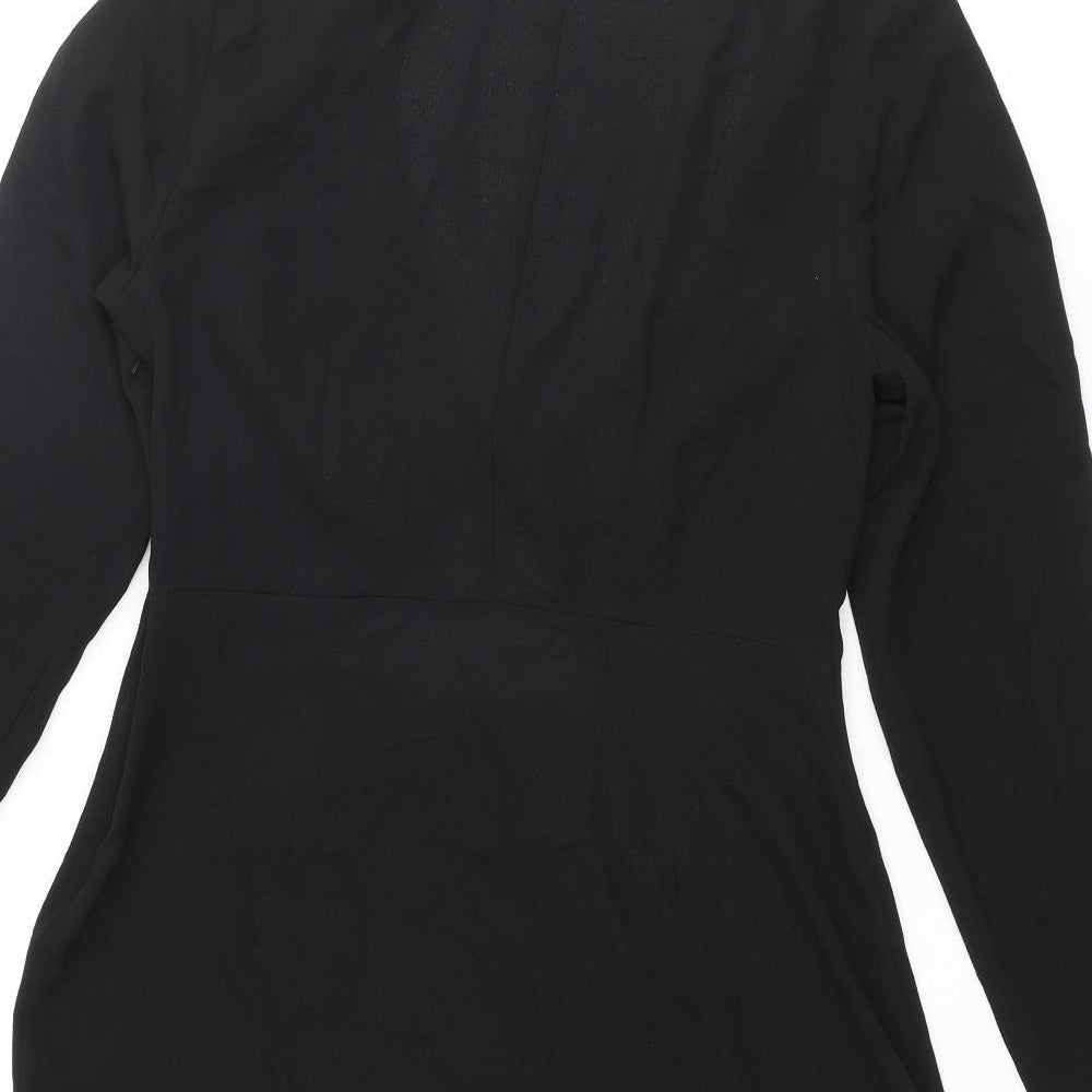 ASOS Womens Black Polyester Mini Size 10 V-Neck Zip - Knot Detail Cut Out