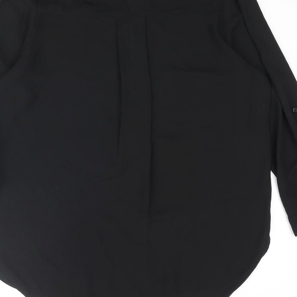 Dorothy Perkins Womens Black Polyester Basic Blouse Size 8 V-Neck