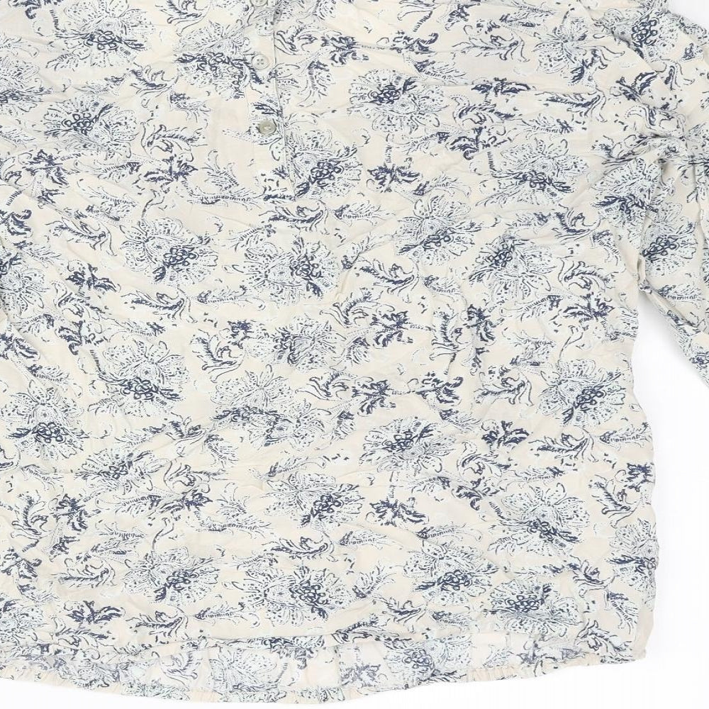 M&Co Womens Beige Geometric Cotton Basic Blouse Size 12 Scoop Neck - Embroidered Detail